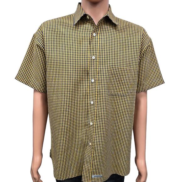 TED BAKER London Men Shirt Gingham Check Yellow Blue Size 4 L/XL Short sleeve - Picture 2 of 15
